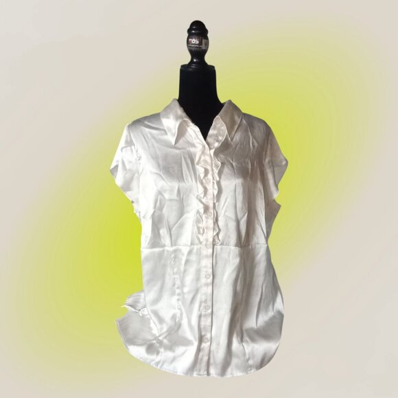 Notations Women's Plus Size 2X Ivory Ruffled Short Sleeve Blouse - Picture 5 of 6